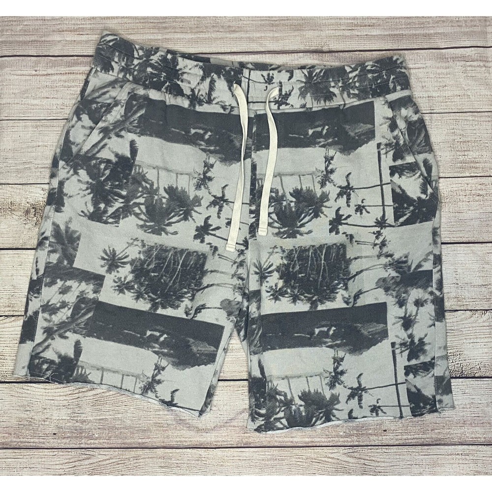 Original Use Shorts Men Med Blue Chino Pull On Casual Hawaiian Palm Trees 36x38